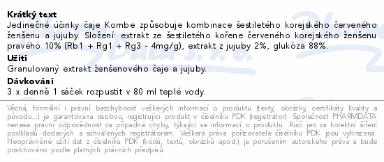 KOMBE Ženšenový čaj s jujubou sáčky 100x3g