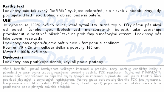 Ledvinový oboustranný pás z ovčí vlny přírodní