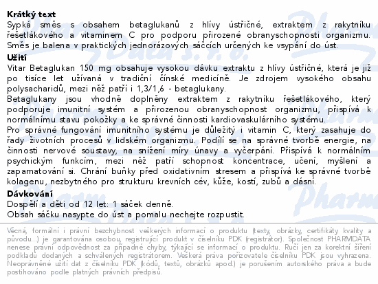 Vitar Betaglukan 150mg sáčky 20x2g